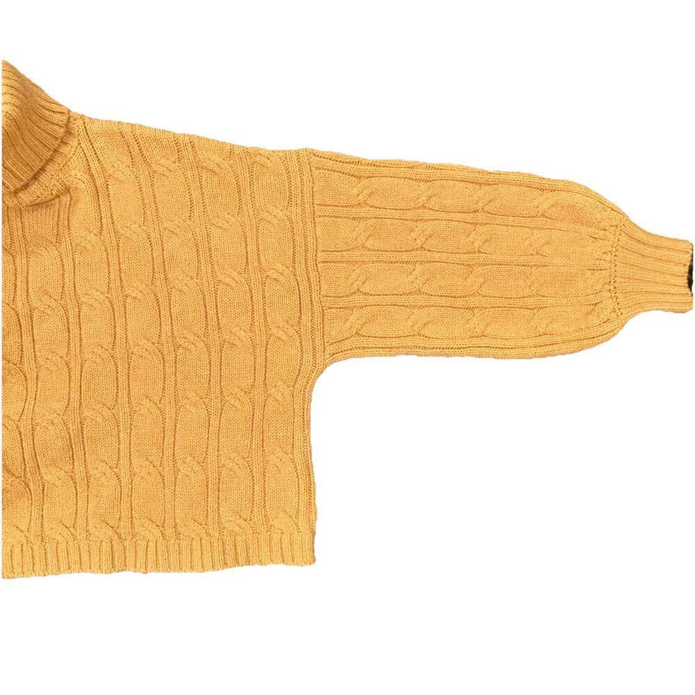 Truth Cable Knit Turtleneck Sweater Women's Size Large Cropped Mustard Yellow - Picture 5 of 9